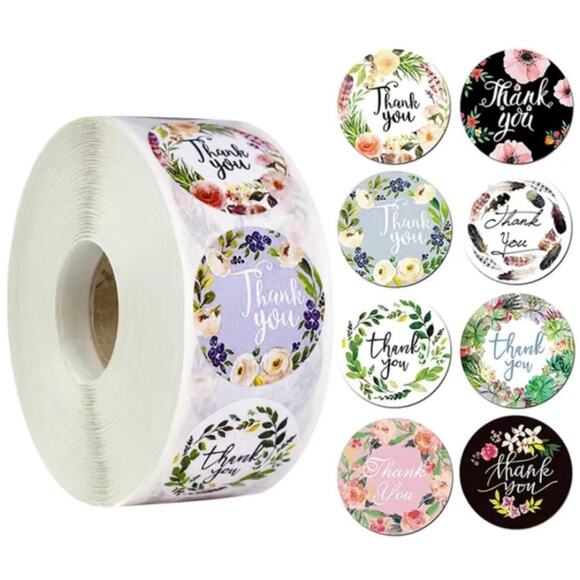 New 500 Piece Roll Self-Adhesive Thank You Stickers - 8 Designs - Picture 2 of 4
